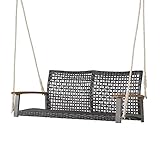GIANTEX Schaukelbank Outdoor 2 Sitzer, Hängebank PE-Rattan, Gartenschaukel...