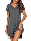 Marvmys Damen-Nachthemd Kurzarm Sleepshirt Henley V-Ausschnitt Nachthemd Nachtwäsche mit...