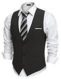 COOFANDY Weste Herren Anzug Anzugweste mit Taschen Gilet V-Ausschnitt Hochzeit Weste...