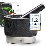 Diemker Premium Granit Mörser mit Stößel, Ø 14 cm, Edelstahlfuß, – Gewürzmörser,...