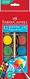 Faber-Castell 125018 - Wasserfarbkasten 12 Farben, inkl. Pinsel, Malkasten für Schule und...