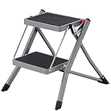 SONGMICS Trittleiter mit 2 Stufen, zusammenklappbar, Trittbreite 20 cm, Gummi, rutschfest,...
