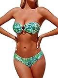 INCHICK Damen Bikini Set Tropical Print Beachwear Zweiteiliger Badeanzug M Grün
