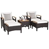 GIANTEX 5er Set Rattan Gartenmöbel Set, Balkonmöbel Set 2 Sessel & 2 Fußhocker & 1...