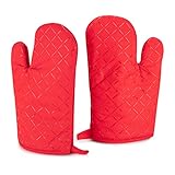 LS Industries Ofenhandschuhe Anti Rutsch (Rot), Hitzebeständig bis 250°C, aus Baumwolle...