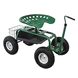 Gartensitz Fahrbarer Gartenwagen mit Sitz 150kg Sitzwagen Gartenhocker Rollwagen...