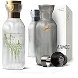 MAMEIDO Wasserkaraffe 1,5l & 1l - Glaskaraffe mit Deckel & Sieb, mundgeblasene...