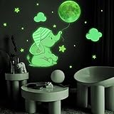 HGDESIGN® Wandtattoo Leuchtend Wandaufkleber Leuchtsticker Elefant Mond Planet Guten...
