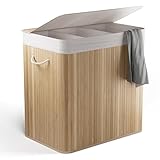 NewHabitat Bambus Wäschekorb 3 Fächer – 144L Wäschesammler mit Deckel &...