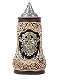 NENBOLEC Bierkrug mit Zinndeckel Bierseidel Steinkrug Gravur Deutsch Zinnwappen Beer Stein...