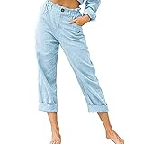 SMIDOW Capri Hosen für Frauen Casual 2023 Sommer Kordelzug Elastische Hohe Taille Leinen...