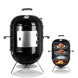 Räucherofen, BBQ Räuchertonne, 18 Zoll Holzkohlegrill, Inkl. Wasserschale & 3 Grillrost...