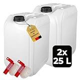 ABACUS® 2X 25 Liter Wasserkanister Natur | Chemiekanister | Auslaufhahn und...