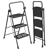 kör4u Trittleiter 3 Stufen – bis 150 kg belastbar, klappbar & platzsparend,...