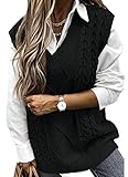 Pullunder Damen Ärmellos Pullover Vest Vintage Casual Strickweste V-Ausschnitt...