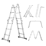 Miscoos 6-in-1 Mehrzweckleiter, 3.6M Klappbare Aluminium Leiter, 4 x 3 Gelenkleiter mit 12...