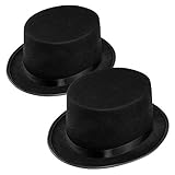 WELLGRO 2x Zylinderhut - schwarz, mit Satinband, für Erwachsene, 31 x 26 x 14...