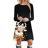 Weihnachtskleid Damen Rentier, Weihnachtskleider Damen Rentier Rundhals,Weihnachtskleidung...