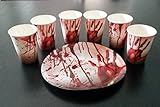 Halloween Horror Deko Papp Geschirr - Papp-Teller und Papp-Becker Set für 8 Gäste -...