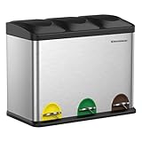 SONGMICS Mülleimer Küche, Mülltrennsystem 3 Fächer, Abfalleimer, 45 Liter...