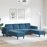 HETFTJN Samt 3er Couch Set Blau für Wohnzimmer klein Modernes 4-Sitzer Design mit...