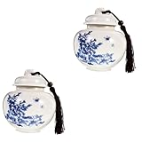OKUMEYR 2St Teedose aus blauem und weißem Porzellan Teegläser für losen Tee Zuckerdose...