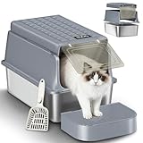 Fobyfurny Edelstahl-Katzenklo mit Deckel, XL Geschlossene Metall-Katzenklo,...