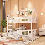 Etagenbett 90x200, Kinderbett Hochbett für 2 Kinder, Hausbett mit Treppe und Tür,...