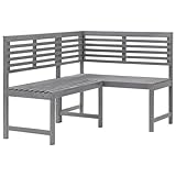 Homgoday Garten-Eckbank Grau 140 cm Massivholz Akazie Gartenmöbel Balkonmöbel...