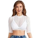 Funspread Damen Dirndl Bluse Spitze - Dirndlbluse Weiß Hochgeschlossene Langarm...