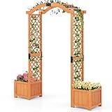 COSTWAY 2 in 1 Rosenbogen mit Blumenkasten, Gartenbogen Holz, Torbogen für...