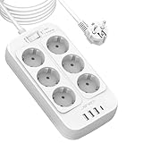 JSVER Steckdosenleiste 5M,Überspannungsschutz 6 Fach mit 4 USB Ladeanschlüsse,...