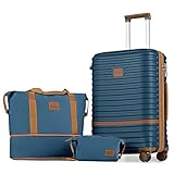 Joyway Gepäck-Set, Marineblau, Braun, Checked Luggage-24-Inch, Erweiterbarer Koffer mit...