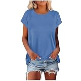 Bluse Damen Basic Rundhals Tshirt Sommer Kurz Ärmel Longshirt Teenager Mädchen...