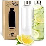 Smart-Planet 2er SET hochwertige Trinkflaschen aus Glas - Glasflasche aus...