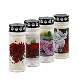 Horeca Candles - Grabkerzen 7 Tage Brenndauer - 4er Set Grablicht mit Deckel - Weiß Wachs...