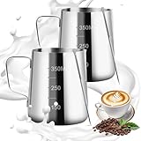 VFANDV 2 Stück Milchkännchen, 350 ml Handheld Edelstahl Aufschäumkännchen,...