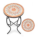 VONLUCE Mosaik Beistelltisch 14' Runder Mosaiktisch Metalltisch Kaffeetisch Blumenhocker...