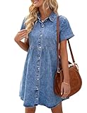 Vetinee Jeanskleid Hemdblusenkleid T-Shirt Kleid Damen Oversize Sommer Größe Medium...
