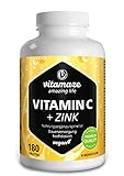 Vitamin C hochdosiert 1000 mg + Zink, vegan & optimal bioverfügbar, 180 Tabletten für 6...