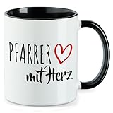 Huuraa Kaffeetasse Pfarrer mit Herz Keramik Tasse Schwarz 330ml mit Motiv für die...