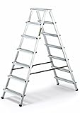 DRABEST Trittleiter Alu Klapptritt 2 x 7 Stufig Leiter Beidseitig Mehrzweckleiter...