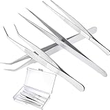 4 Stück Gebogene Pinzette, Edelstahl Pinzette 14 cm Stumpfe Pinzette 12cm...