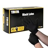 THOR Latexhandschuhe (XL), 100 Stück – Einmalhandschuhe Schwarz, handschuhe einweg,...