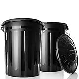 BigDean 2 Stück wetterfeste Universaltonne mit Deckel Schwarz und 2 Tragegriffen + Clip...