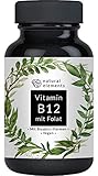 Vitamin B12 - 180 Tabletten - Hochwertig durch beide Aktivformen + Depot + Folat (5-MTHF...
