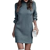 Generisch Strickkleid Damen Winter Langarm Weihnachtskleid Elegant Rollkragen Kleid...