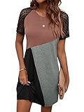 GORGLITTER Damen T-Shirt Kleid Farbblock Casual Freizeitkleid Spitzen...