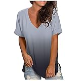 Oberteile Damen Tshirt Mode Einfarbig Bluse Tops V-Ausschnitt Kurzarm T-Shirt Locker...