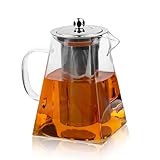 1L Teekanne Glas, Borosilikatglas Teebereiter mit Deckel, Quadratische...